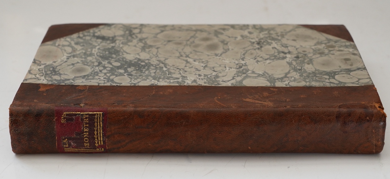 Playfair, John - Elements of Geometry, continuing the First Six Books of Euclid, with a Supplement on the Quadrature of the Circle ... num. engraved diagrams, errata slip; half leather and marbled boards. Philadelphia, 1